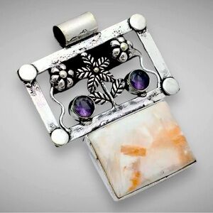 Exquisite Amethyst & Scolecite Gemstone Pendant - Sterling Silver